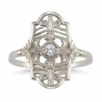 Vintage Fleur-de-Lis Diamond Ring in 14K White Gold