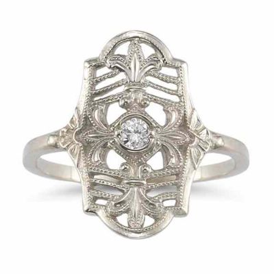 Vintage Fleur-de-Lis Diamond Ring in 14K White Gold -  - HGO-CB13W