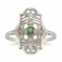 Vintage Fleur-de-Lis Emerald Ring in 14K White Gold