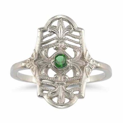 Vintage Fleur-de-Lis Emerald Ring in 14K White Gold -  - HGO-CB13EMW