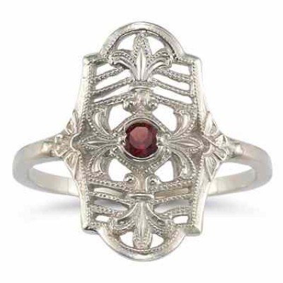 Vintage Fleur-de-Lis Garnet Ring in .925 Sterling Silver -  - HGO-CB13GTSS