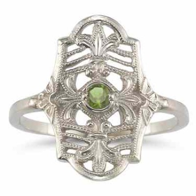 Vintage Fleur-de-Lis Peridot Ring in 14K White Gold -  - HGO-CB13PDW
