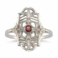 Vintage Fleur-de-Lis Ruby Ring in 14K White Gold