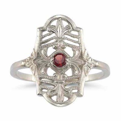 Vintage Fleur-de-Lis Ruby Ring in 14K White Gold -  - HGO-CB13RBW