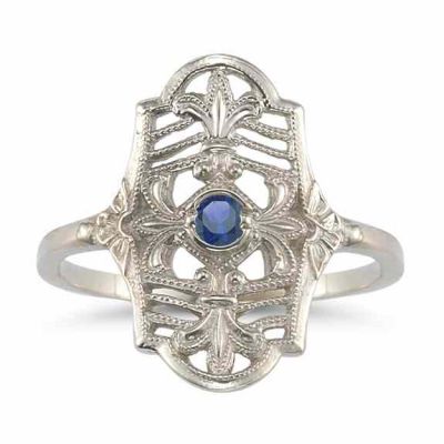 Vintage Fleur-de-Lis Sapphire Ring in .925 Sterling Silver -  - HGO-CB13SPSS