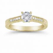 Vintage Floral 0.33 Carat Diamond Engagement Ring, 14K Yellow Gold