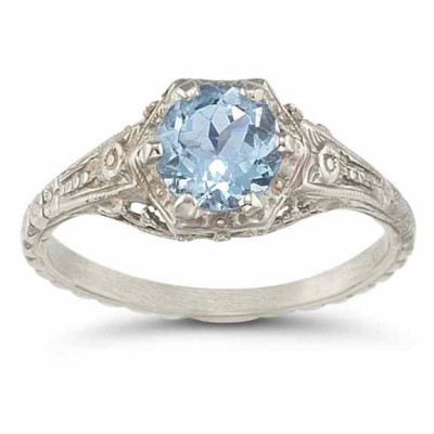 Vintage Floral Blue Topaz Ring in .925 Sterling Silver - - HGO-R71BTSS Vintage Floral Blue Topaz Ring in .925 Sterling Silver - - HGO-R71BTSS