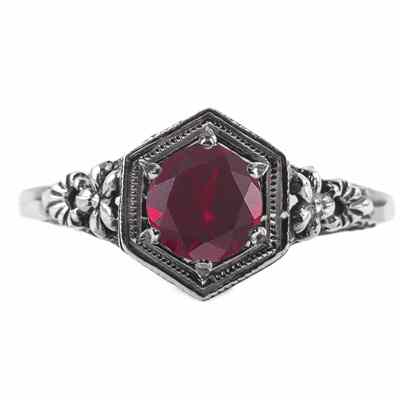 Vintage Floral Design Ruby Ring in 14k White Gold - - HGO-R079RBW Vintage Floral Design Ruby Ring in 14k White Gold - - HGO-R079RBW