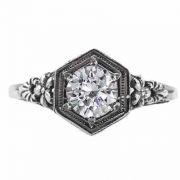 Vintage Floral Design Diamond Engagement Ring in 14k White Gold