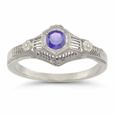 Vintage Tanzanite Floral Ring in .925 Sterling Silver -  - HGO-R125TZSS