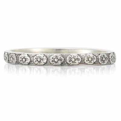 Vintage Floral Wedding Band Ring in Sterling Silver -  - HGO-WB80SS