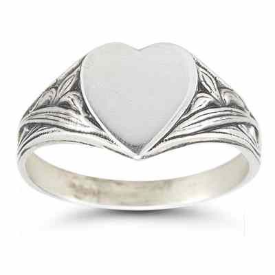 Vintage Heart Signet Ring in Sterling Silver -  - HGO-SR66SS