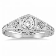 Vintage-Inspired 3/8 Carat Diamond Ring, 14K White Gold