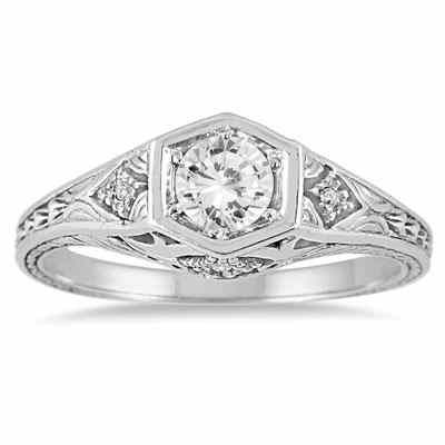 Vintage-Inspired 3/8 Carat Diamond Ring, 14K White Gold -  - RGF51262