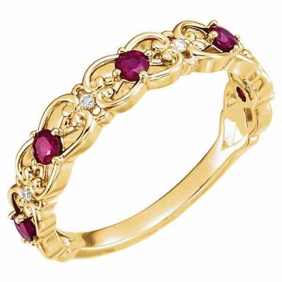 Vintage-Inspired Ruby Scroll Ring, 14K Gold -  - STLRG-71920RBY-HA