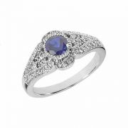 Vintage Inspired Sapphire and Diamond Ring, 14K White Gold