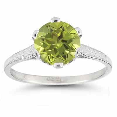 Vintage Leaf Peridot Ring in 14K White Gold -  - HGO-R124PD