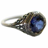 Vintage Octagonal Floral Blue Sapphire CZ Ring in Sterling Silver