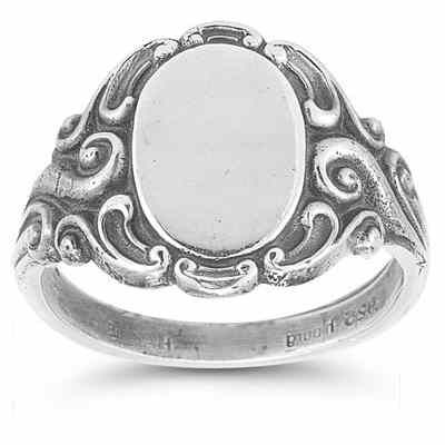 Vintage Paisley Signet Ring in 14K White Gold -  - HGO-SR64