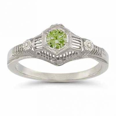 Vintage Peridot Floral Ring in .925 Sterling Silver -  - HGO-R125PDSS