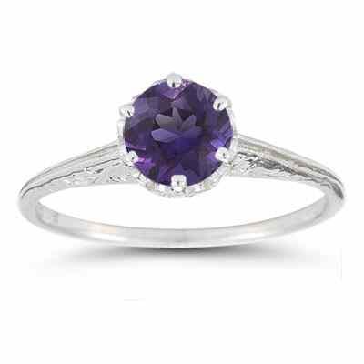 Vintage Prong-Set Amethyst Ring in Sterling Silver -  - HGO-R26AMSS