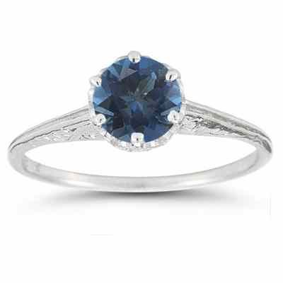 Vintage Prong-Set London Blue Topaz Ring in 14K White Gold -  - HGO-R26LBT