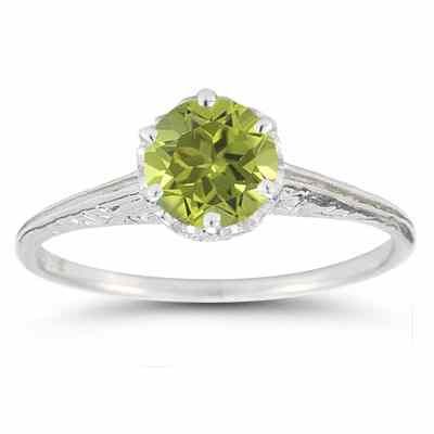 Vintage Prong-Set Peridot Ring in 14K White Gold -  - HGO-R26PD
