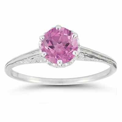 Vintage Prong-Set Pink Topaz Ring in 14K White Gold -  - HGO-R26PT