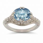 Vintage Rose Blue Topaz Ring in .925 Sterling Silver