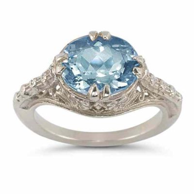 Vintage Rose Blue Topaz Ring in .925 Sterling Silver -  - HGO-OV28BTSS