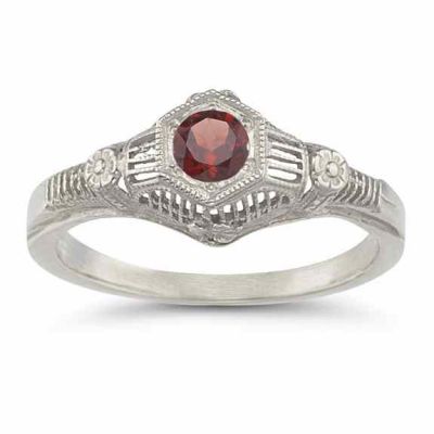 Vintage Floral Ruby Ring in 14K White Gold -  - HGO-R125RBW