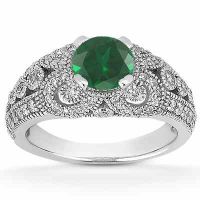 Vintage Style Emerald and Diamond Engagement Ring