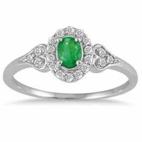 Vintage-Style Emerald and Diamond Ring, 10K White Gold
