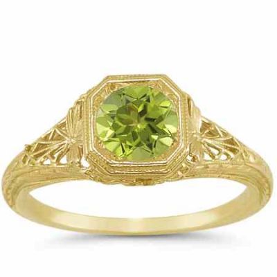 Vintage-Style Filigree Light Green Peridot Ring in 14K Yellow Gold -  - HGO-R93PDY
