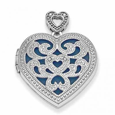 Vintage-Style Heart Locket Pendant with Diamonds in Sterling Silver -  - QGPD-QLS610