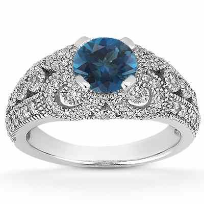 Vintage Style London Blue Topaz and Diamond Ring -  - US-ENR8464LBTW