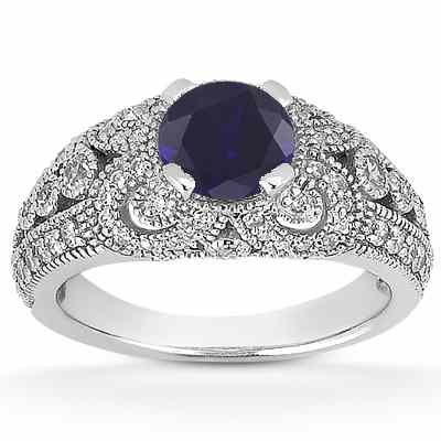Vintage Style Sapphire and Diamond Engagement Ring -  - US-ENR8464SPW