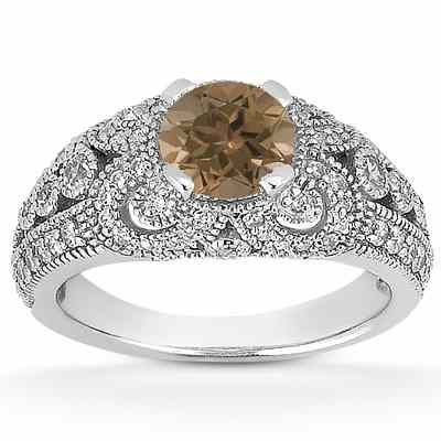 Vintage Style Smoky Quartz and Diamond Ring -  - US-ENR8464SQW