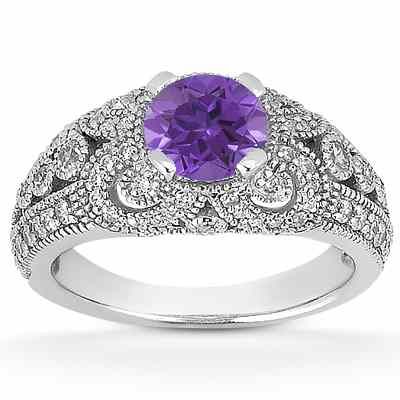 Vintage Style Tanzanite and Diamond Engagement Ring -  - US-ENR8464TZW