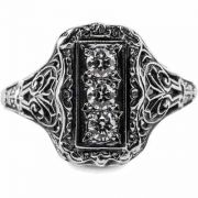 Vintage Style Three Stone Diamond Ring in 14K White Gold