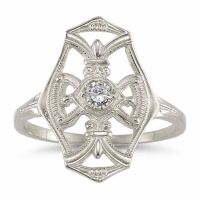 Vintage Diamond Cross Fleur-de-Lis Ring in 14K White Gold