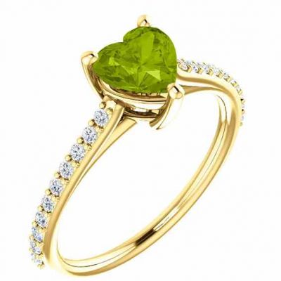 Vivacious Green Peridot Heart and Diamond Ring in Yellow Gold -  - STLRG-71609PDY