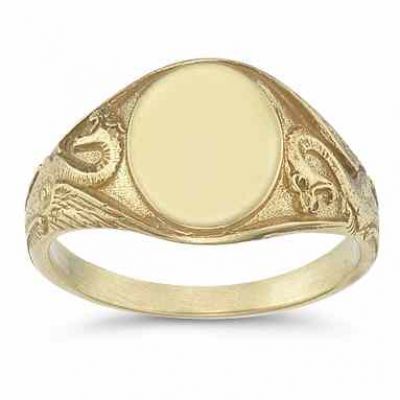 Welsh Dragon Signet Ring in 14K Gold -  - HGO-SR27Y