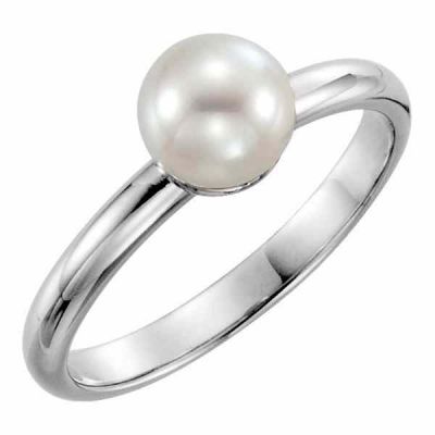 White Akoya Pearl Solitaire Ring in Sterling Silver -  - STLRG-6470SS