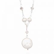 White Coin Cultured Freshwater Pearl and Crystal Necklace