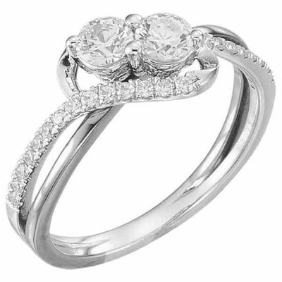 White Gold 2-Stone 3/4 Carat Diamond Engagement Ring -  - STLEGR-652230-W