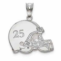 White Gold Football Helmet Pendant with Name and Number