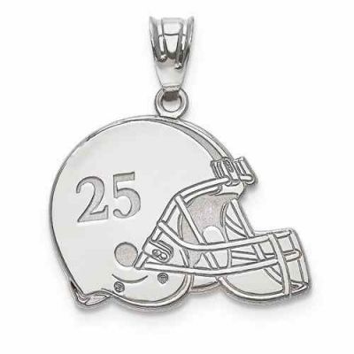 White Gold Football Helmet Pendant with Name and Number -  - QGPD-XNA693W