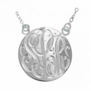 White Gold Handmade Engraved Monogrammed Medallion Jewelry Necklace