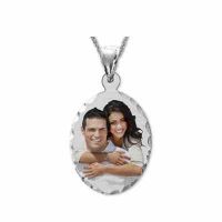 Sterling Silver Oval Color Photo Pendant with Diamond Cut Edges
